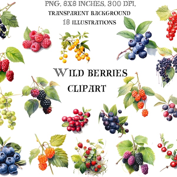 Wild Berries Clip Art - Nature-Inspired Illustrations for Fresh and Vibrant Designs - Capture the Essence of Wild Harvest