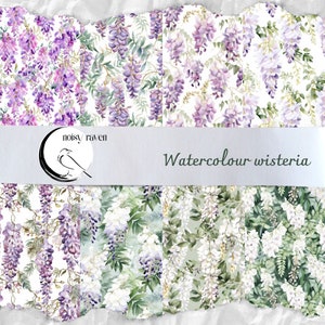 Wisteria Seamless Patterns - Elegant Floral Designs for Fabric, Stationery, and Crafts - Instant Download