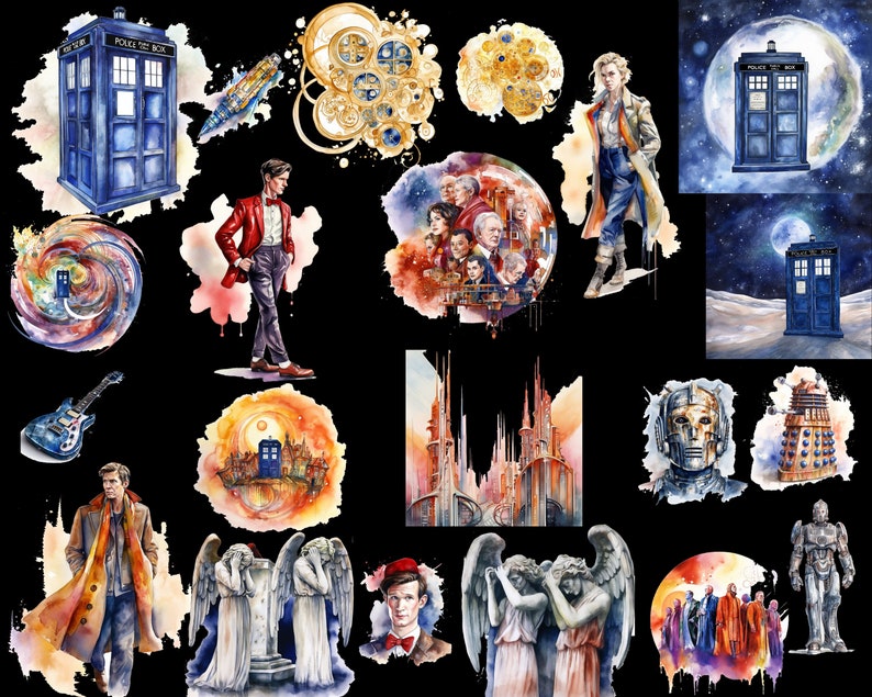 Doctor Who Clip Art, Doctor Who Illustration, Tardis Print, Dalek, the ...
