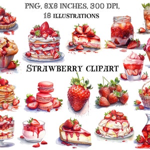 Süße Gaumenfreuden: Erdbeer Rezepte Clip Art - Digitale Illustrationen - Kräftige Beeren Designs - Frische Küchen Kunst - Sofort Download
