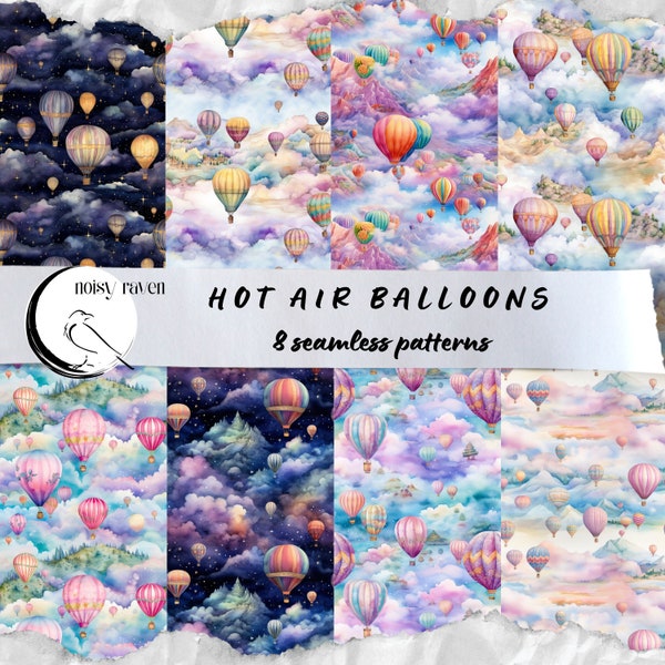 Hot Air Balloons Seamless Patterns - Skyward Journeys for Your Designs - Whimsical Balloon Adventures to Elevate Your Creative Vision