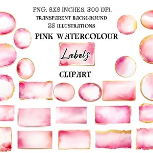 Verwandeln Sie Ihre Designs mit einfachen, mit goldenen Rändern verzierten Aquarell-Etiketten - elegante Clip Art für einen Hauch von Raffinesse
