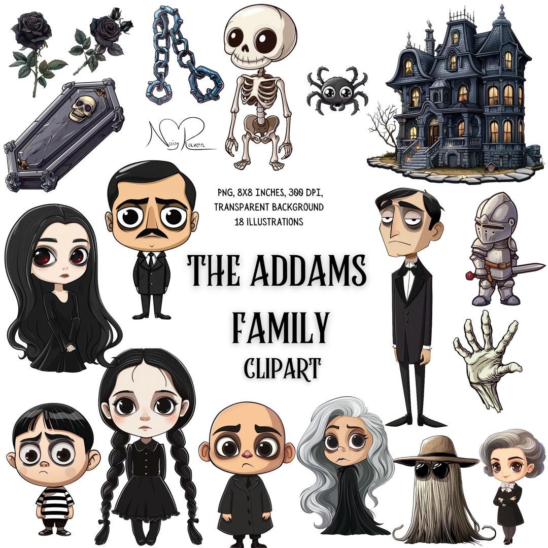 Addams Family Stickers Clip Art - Spooky, Gothic, Cute Halloween ...