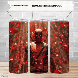 Deadpool in einem Rosensturm 20 Unzen Sublimationsbecher Design, von Filmen inspiriert 9,2 x 8,3 ”gerade dünne Tumbler Wrap PNG