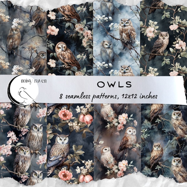 Owls Seamless Pattern - Feathered Charm for Stylish Decor - Adorable Owlets in Nature-Inspired Art - Digital Download