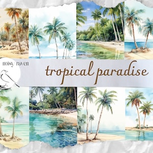 Tropical Island Illustrations - Exotic Beach Scenes for Wall Art, Prints, and Crafts - Digital Download