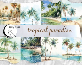 Tropical Island Illustrations - Exotic Beach Scenes for Wall Art, Prints, and Crafts - Digital Download