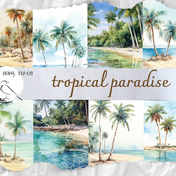 Tropical Island Illustrations - Exotic Beach Scenes for Wall Art, Prints, and Crafts - Digital Download