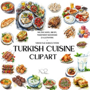 Savour Turkey: Turkish Cuisine Clip Art - Authentic Flavours Illustrated, Perfect for Culinary Enthusiasts and Food Lovers