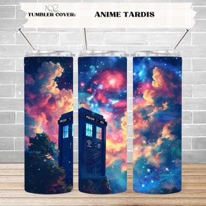 Tardis ブルー ポリス ボックス 20 オンス 昇華タンブラー デザイン、アニメ風ドクターフー Tardis 9.2 x 8.3 インチ ストレート スキニー タンブラー ラップ PNG