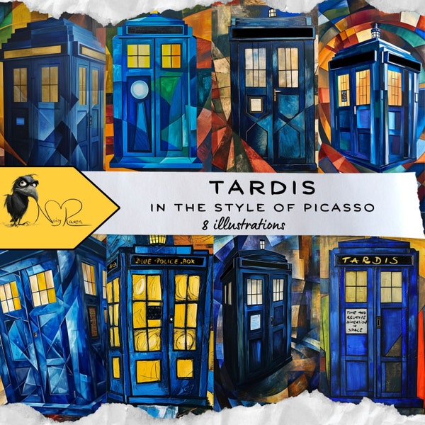 Cubist Elegance: Tardis as if Painted by Picasso - Abstract Whovian Art for Time Travel Enthusiasts and Art Aficionados