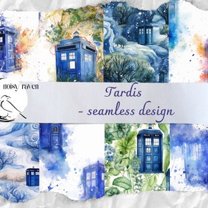 TARDIS naadloze patronen - grillige ontwerpen voor stof, briefpapier en ambachten - Time Lord Time Machine - Instant Download