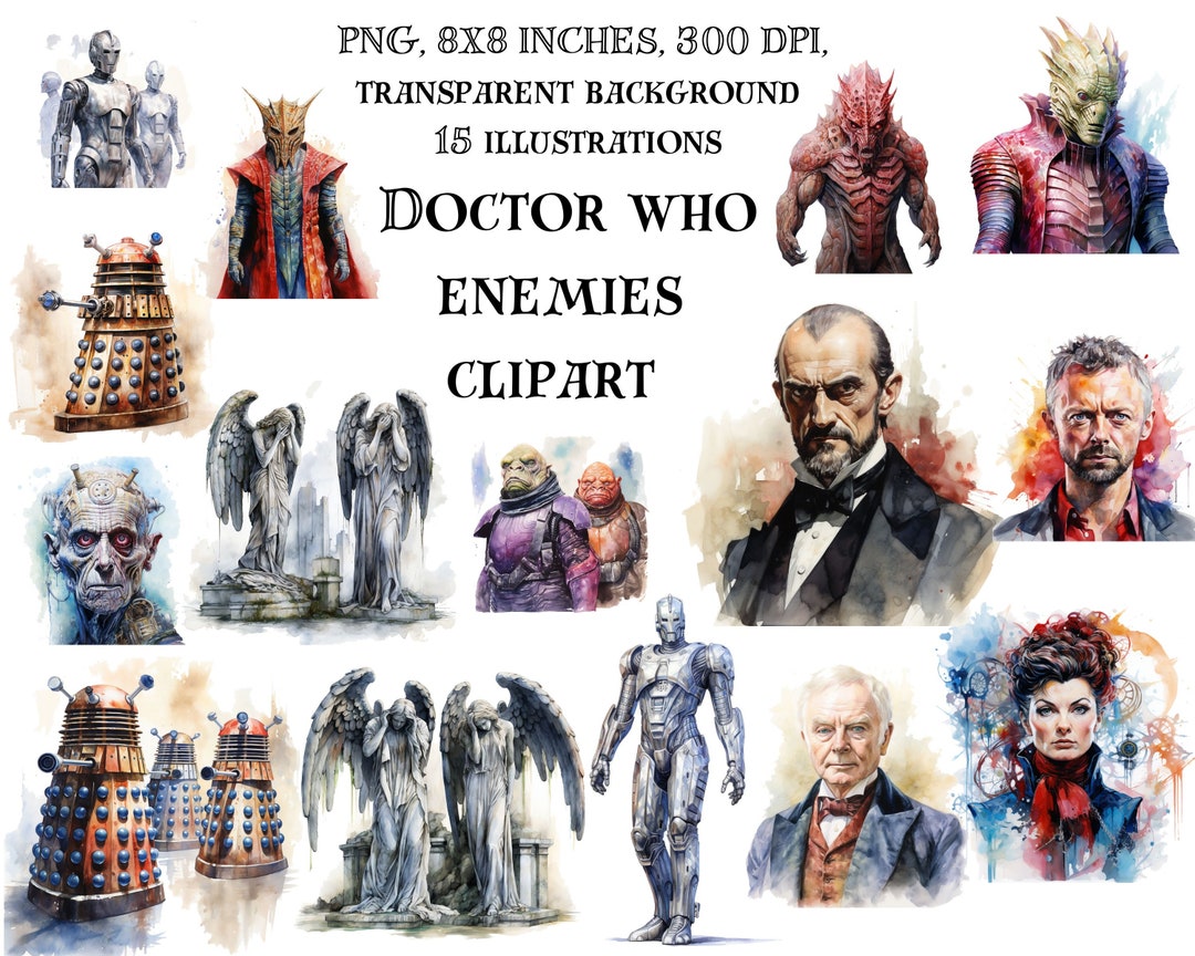 Doctor Who Enemies Clip Art Iconic Villains Illustrations Scifi