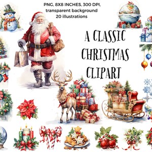 Adoptez le charme de Noël classique avec des images clipart numériques : des illustrations intemporelles pour une décoration festive