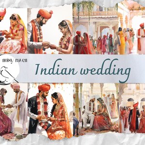 Exquise Indiase bruiloftsillustraties - Traditionele ceremoniekunst - Aanpasbare digitale prints - Cultureel liefdesdecor
