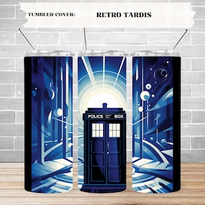 Tardis Retro Blue Police Box 20oz Sublimation Tumbler Design, Doctor Who 9.2 x 8.3” Straight Skinny Tumbler Wrap PNG