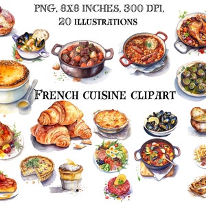 ClipArt sulla cucina francese - Delizie eleganti per i tuoi progetti - Eleganza gourmet, perfetta per menu, inviti e altro ancora! - Download digitale