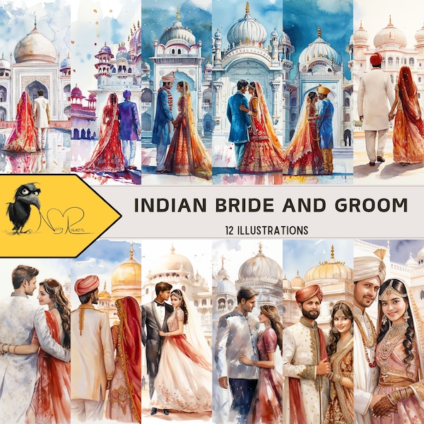 Celebrate Love in Amazing Places: Indian Bride and Groom Illustrations - Vibrant Art for Wedding Invitations, Decor, and Cultural Bliss