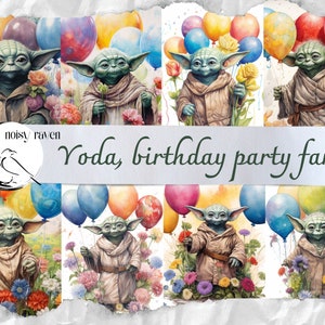 Galactische romantiek: romantische Yoda met bloemen en ballonnen illustraties - Geeky Love Art - schattige lichtkracht romantiek - Instant Download