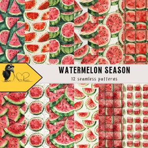 Saftige Wassermelonen-Aquarellmuster: Frische digitale Designs für Kunsthandwerk und Dekoration – Sommerkollektion sofort herunterladen