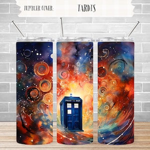Tardis ブルー ポリスボックス 20 オンス 昇華タンブラー デザイン、ドクターフー 9.2 x 8.3 インチ ストレート スキニー タンブラー ラップ PNG
