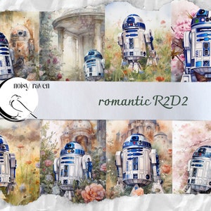 Romantische R2D2 met bloemen - Grillige Star Wars-geïnspireerde kunst voor liefde en decor - Moge de vierde bij je zijn - Digitale download