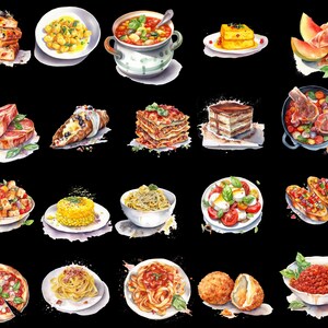 Indulge in Italy: Italian Cuisine Clip Art Artistic Illustrations of Pasta, Pizza, and Mediterranean Culinary Delights image 3