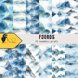 Nordische Fjorde Aquarell Muster - Digitale Illustration für von der Natur inspirierte Design-Projekte