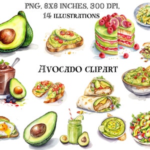 Kulinarische Magie mit Avocado Rezept Clip Art - Frische, lebendige, künstlerische Illustrationen für eine gesunde Küche und Feinschmecker-Delight