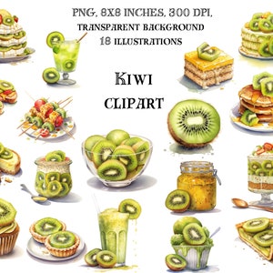 Ensemble de cliparts kiwi vibrants - Illustrations de fruits frais et exotiques pour une ambiance tropicale - Ajoutez une touche d'agrumes à vos créations