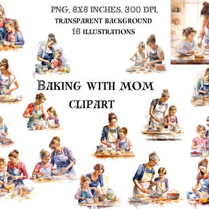 Herzerwärmende Momente: Mutter und Tochter Backen Clip Art - Digitale Illustrationen von Familienkochen - Süße Bindung in der Küche
