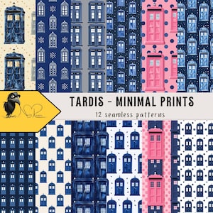 Minimal Tardis Seamless Patterns - Instant Download Digital Art Collection for Doctor Who Fans - Time Travel Machine Repeat Prints