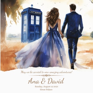 結婚式のターディスのイラスト - ドクター・フーのファン、タイムトラベル愛好家、象徴的なラブストーリーのためのSFアートワーク - Whovian Romance