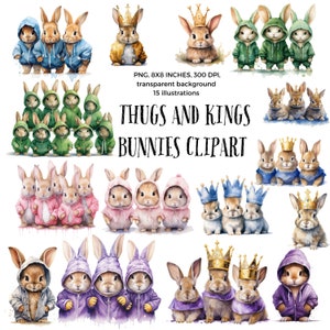 Fantaisie royale : lapins vêtus de sweats à capuche et couronnes, motifs sans couture - dessins textiles mignons, mode adorable lapin, art numérique