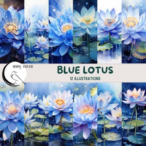Blauwe Lotus illustraties - serene bloemsierkunst voor decor, briefpapier en ambachten - direct downloaden