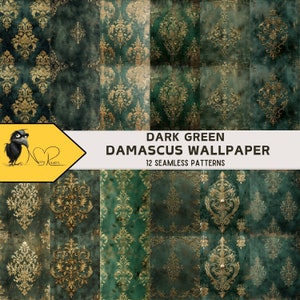 Gothic Forest Green Damaskus Nahtlose Muster - Digitaler Download für stilvolle Stoff-, Tapeten- und Designprojekte - hochwertige Kunst
