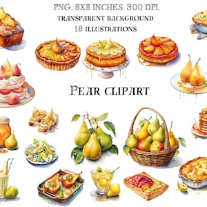 Birne Rezepte Clip Art - Köstliche und Lebendige Obst Illustrationen - Sommer Obst Grafiken - Sofort Download für Kulinarische Kreationen