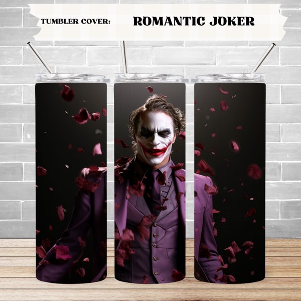 The Joker with roses 20oz Sublimation Tumbler Design, dark romantic villain 9.2 x 8.3” Straight Skinny Tumbler Wrap PNG