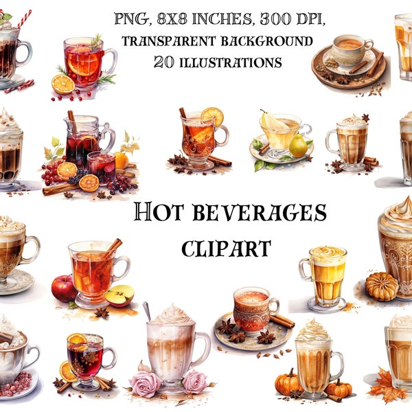 Cozy Moments: Hot Beverages Clip Art - Digital Illustrations of Coffee, Tea, and Cocoa Mugs - Warm Drink Graphics - Instant Download