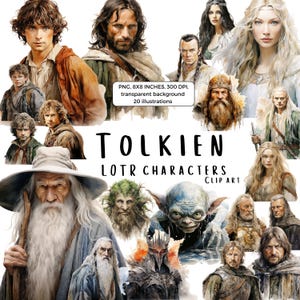 Personagens de Tolkien LOTR clipart - Icônico do universo de Tolkien - ilustração digital de fantasia para fãs - Download instantâneo