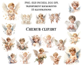 Cherubs Clip Art - Angelic Cupids for Crafts, Decor, and Stationery - Baby Eros Illustration -  Digital Download