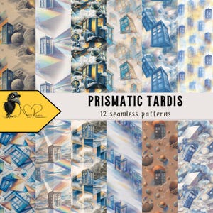 Prismatische TARDIS-naadloze patronen – Surrealistisch Doctor Who Digitaal papier voor Sci-Fi, scrapbooking, inpakken en trippy decor