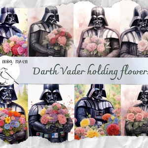 Dark Vador tenant des fleurs - La touche artistique du seigneur Sith avec une touche botanique - Illustrations romantiques et drôles de Star Wars - 4 mai