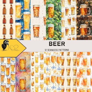 Padrões contínuos de cerveja artesanal: designs inspirados em cervejarias digitais para tecidos, embalagens e decoração de casa - download instantâneo