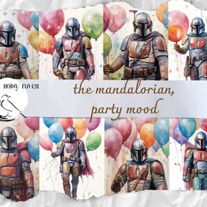 Célébrez dans l’espace : Illustrations de ballons mandaloriens - Fun Star Wars Art - Galactic Party Designs - Téléchargement instantané pour les fans
