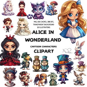 Capricciosa Alice nel Paese delle Meraviglie Personaggi dei cartoni animati Clip Art - Perfetto per inviti, artigianato, scrapbooking digitale e decorazioni per feste