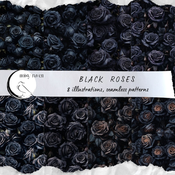 Black Roses Seamless Patterns - Stylish Noir Blooms for Your Designs - Immerse in the allure of dark floral elegance