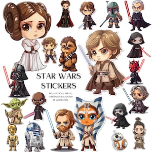 Iconic Star Wars Sticker Clip Art: Digital Collection for Fans & Crafts - Instant Download Galactic Heroes Set - May The Fourth Event
