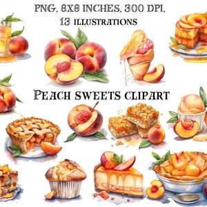 Peachy Delight Clip Art - Saftige, frische und süße Früchte Illustrationen - Perfekt für Sommer Designs, Einladungen und mehr! - Pfirsich Desserts