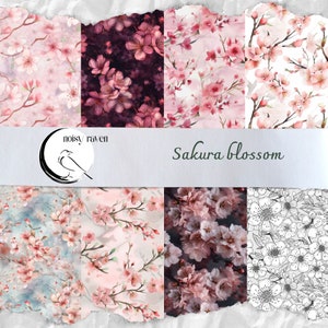 Cherry Blossom Bliss: Sakura Flowers Seamless Patterns - Digitale Kunst für von der Natur inspirierte Bastel- und DIY-Projekte - Sofortiger Download
